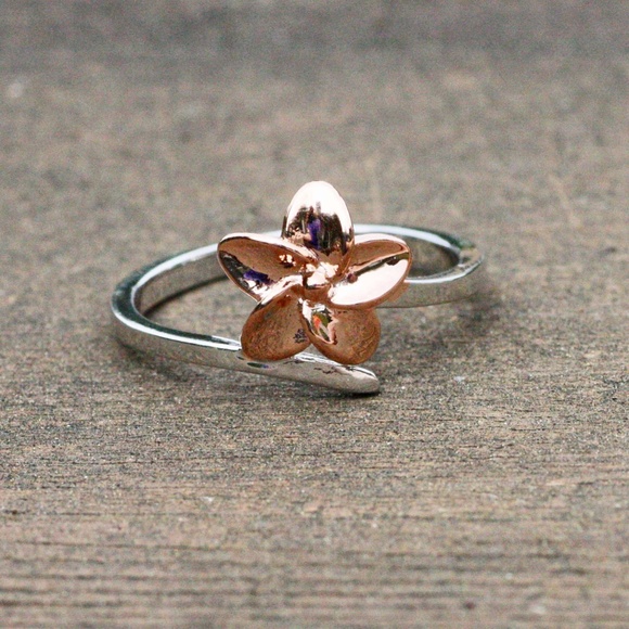 Plumeria Flower Ring in Rose Gold and Silver , Hawaii Ring , Two Tone - Picture 2 of 7